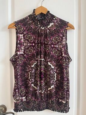 Sleeveless Smocked Paisley Halter Camisole - Purple